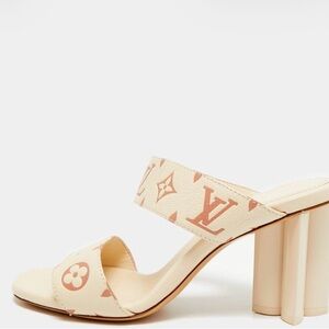 Louis Vuitton Cream and Light Brown Monogram Two-Band Heel Mule